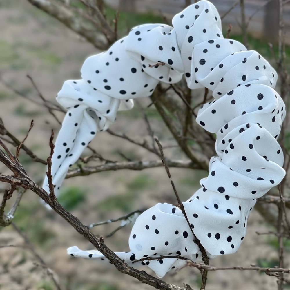 New Quality Black and White Polka dots bendable ruffle fabric satin headband